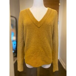 Madewell V Neck Sweater Mustard Yellow Puff Sleeve‎ Acrylic Blend Size S